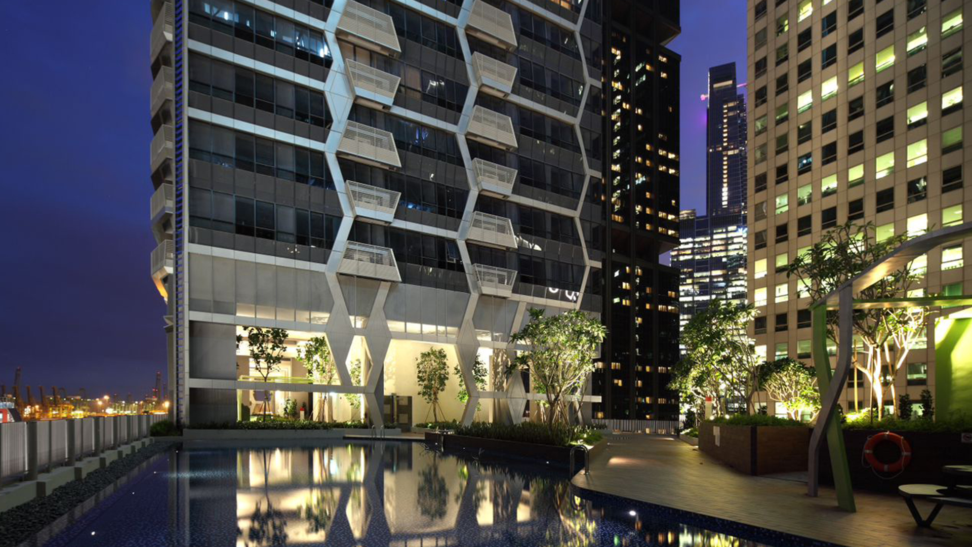 V On Shenton Singapore luxury apartments pool night view