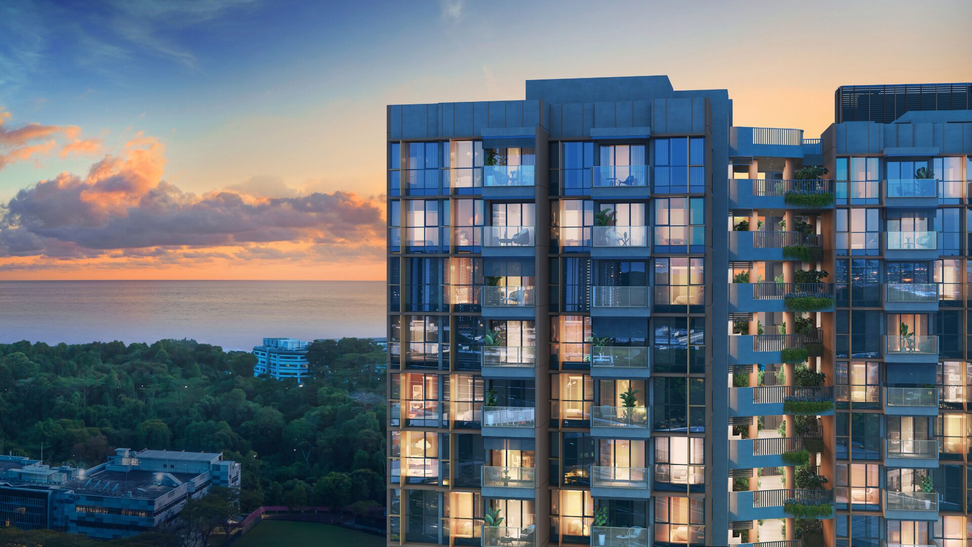 LyndenWoods Exterior Building Look Sunset Design Luxury Property Singapore Luxury Homes
