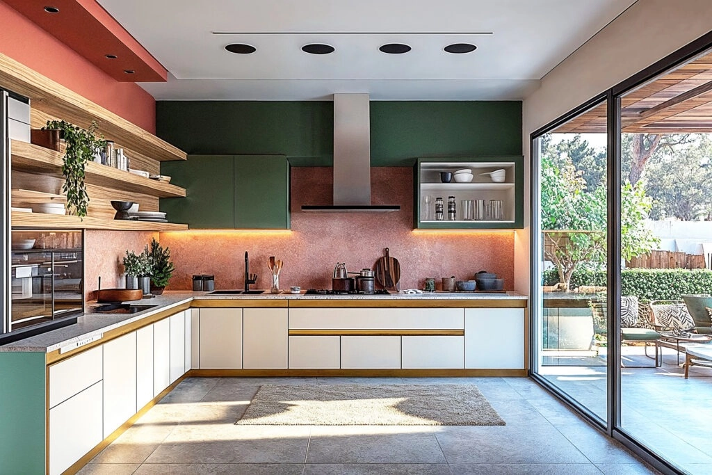 Luxury modern kitchen with elegant finishes and garden view in a Singapore home.