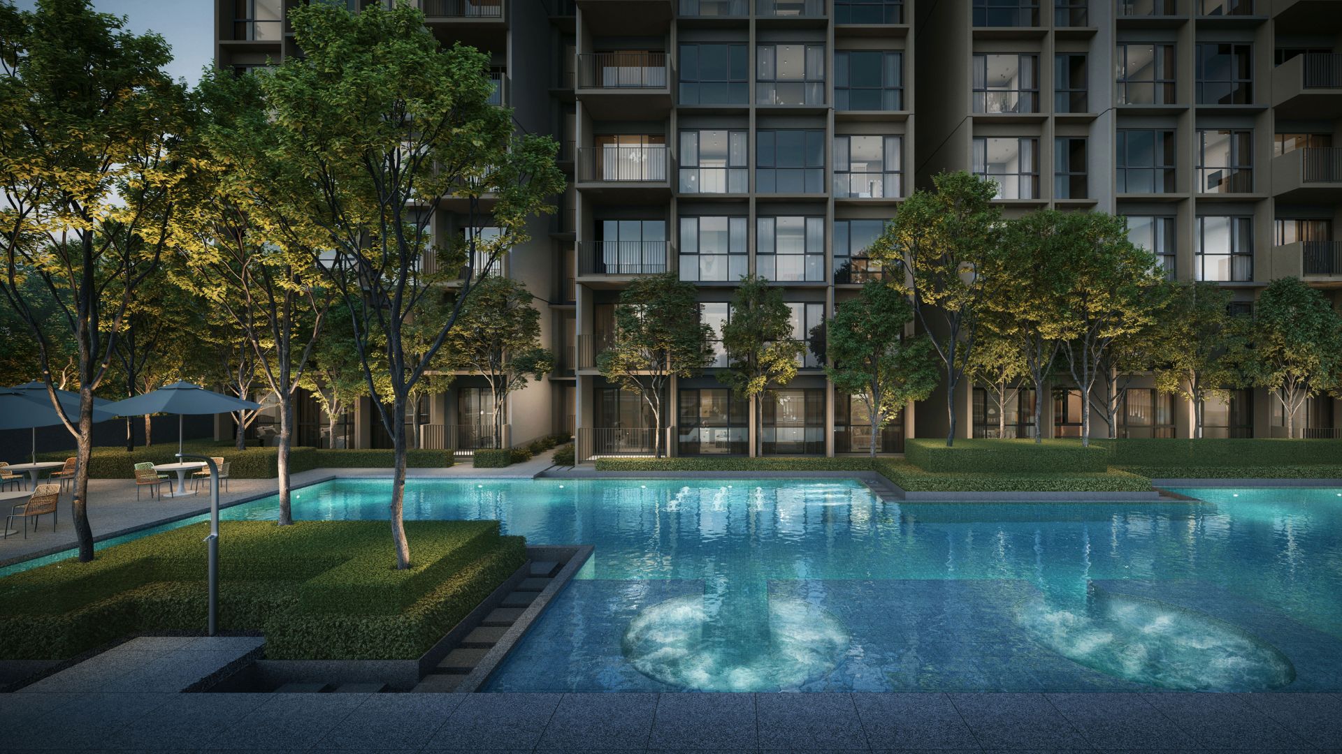 Coastal Cabana Swimming Pool Luxury Condo by Singapore Luxury Homes