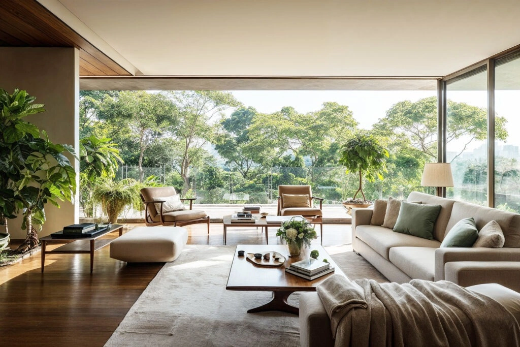 Luxury penthouse interior in Singapore with modern living room