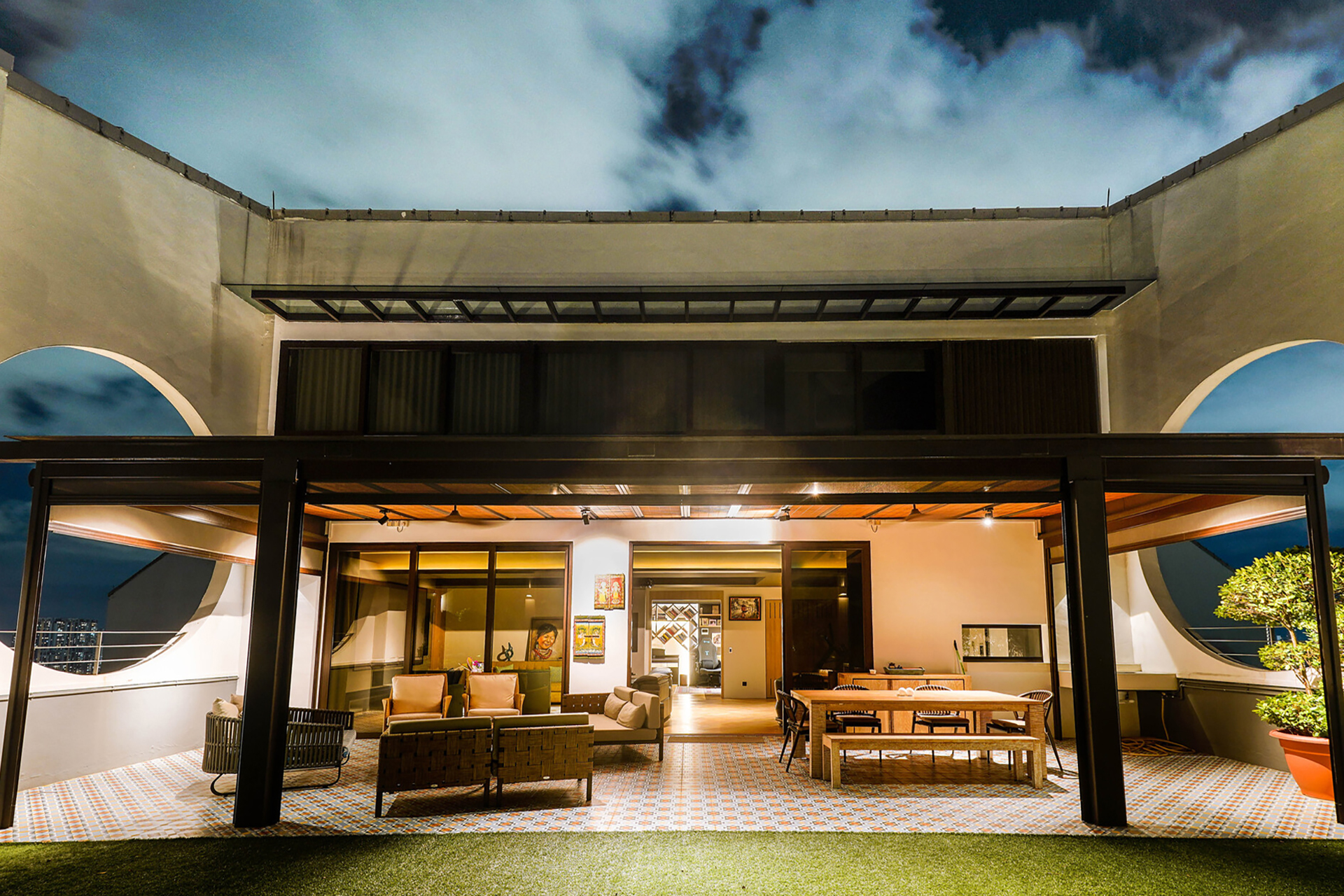 Singapore condo penthouse Wing on Life Garden penthouse terrace night